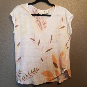 Cynthia Rowley L Top 100% Linen Floral Beach Cruise Coastal Vacation Tropical